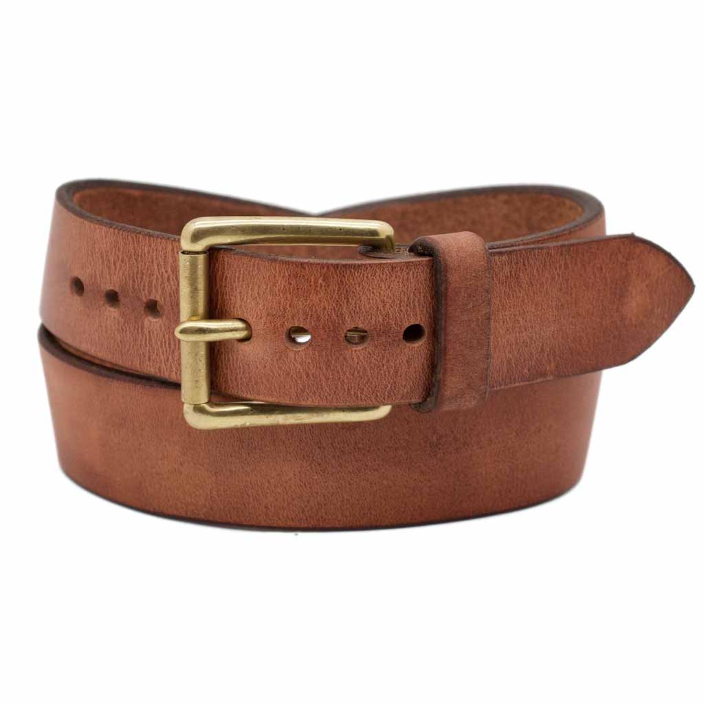 Grease leather belt nature, Brown