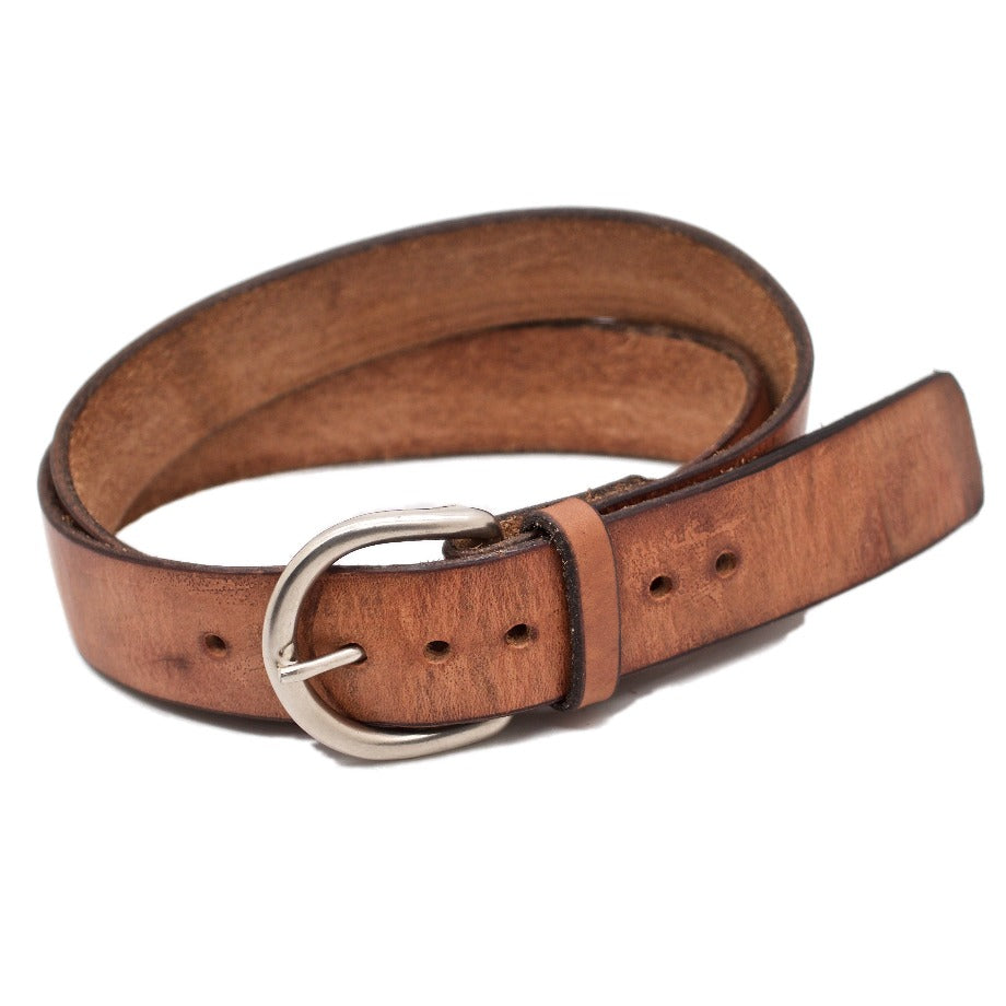 Round Buckle Leather Belt, Dark Brown – Goods