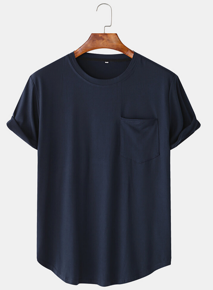 Instant Clothings- Camiseta informal de algodón liso con bolsillo en el pecho para el hogar