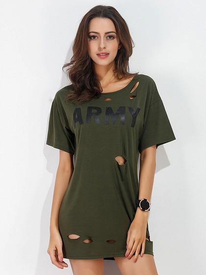 army green t shirt dress