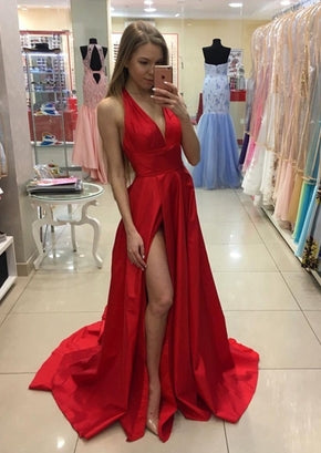 red satin dress with split