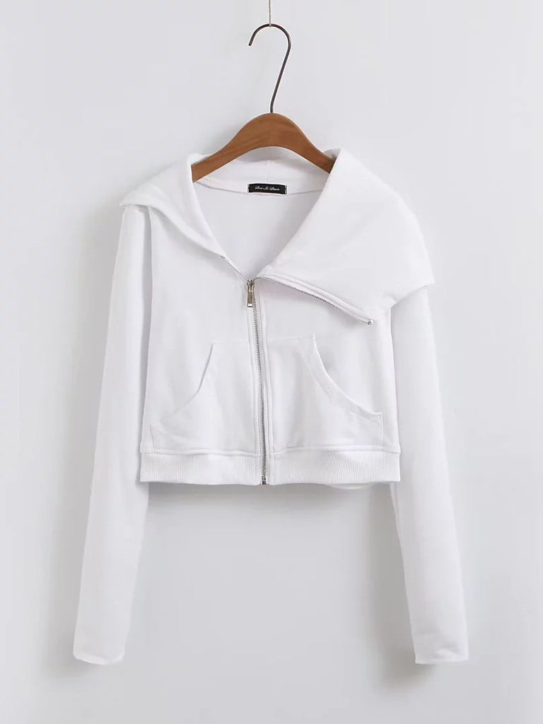 white cropped zip up jacket