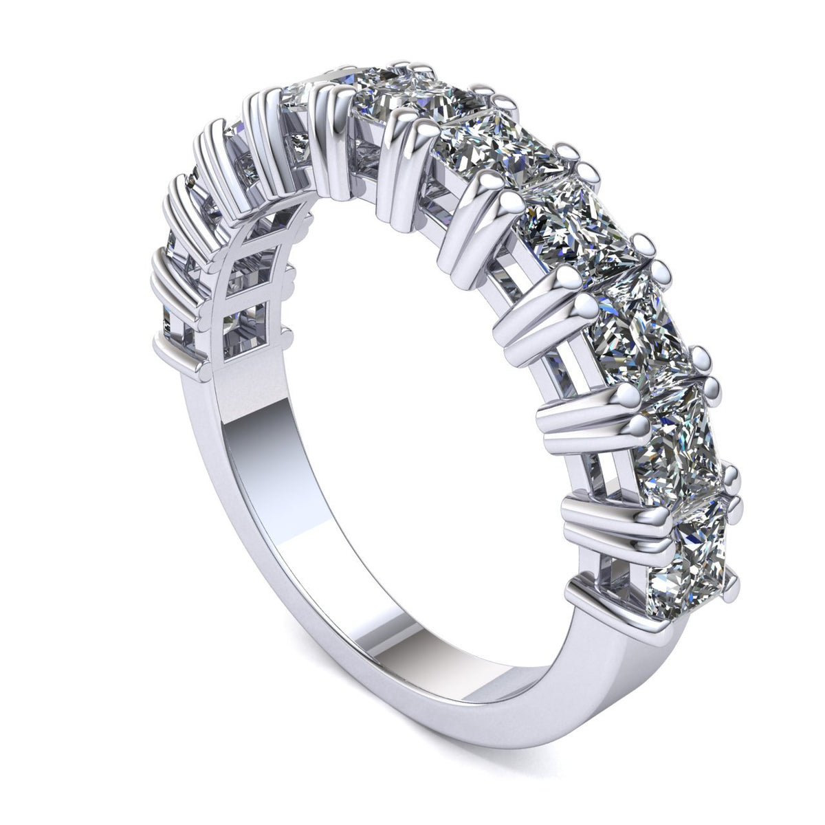 2.20 Ct Princess Natural FG VS2 Diamond Individual Prong with Gallery Wedding Band Women&#39;s Anniversary Ring Set in 950 Platinum