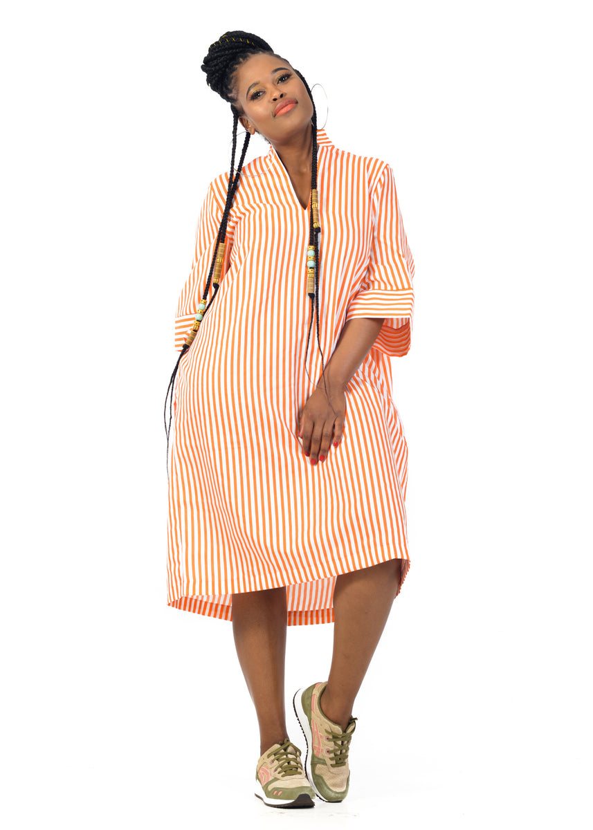 Amelia Wearhouse - Orange and White Striped Shirtdress – RIGHTLAND