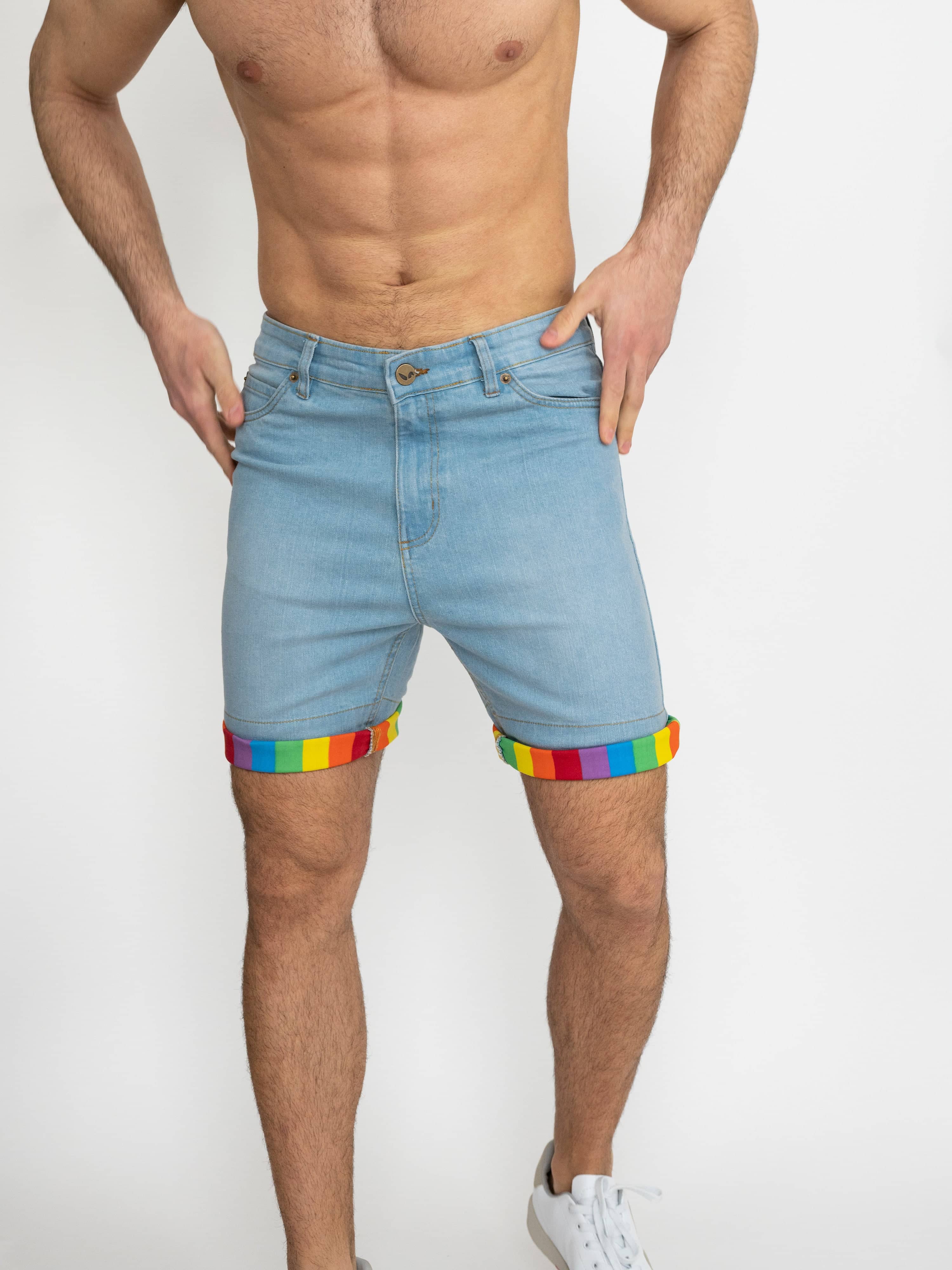 Bunny.Style - Camel Rainbow Roll-up Short Shorts