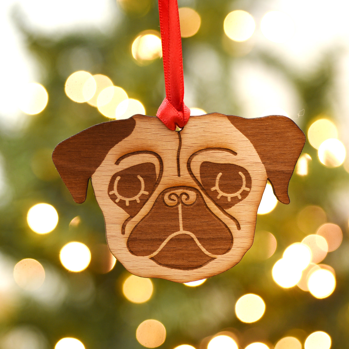 Wooden Pug Christmas Decoration