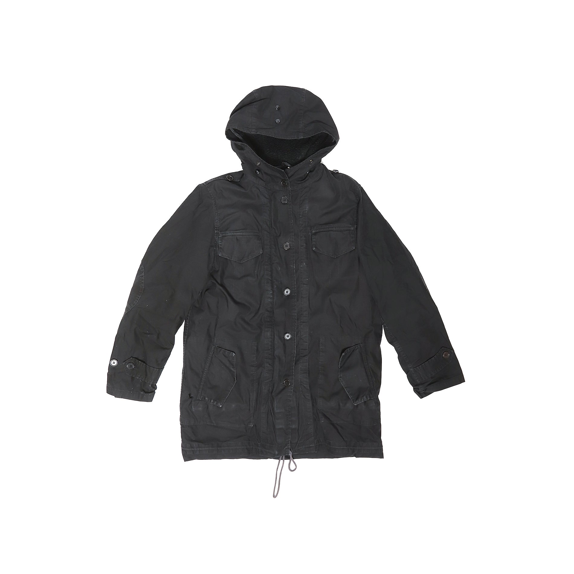 Helmut Lang FW98 Black Bondage Sherpa Lined Military Parka