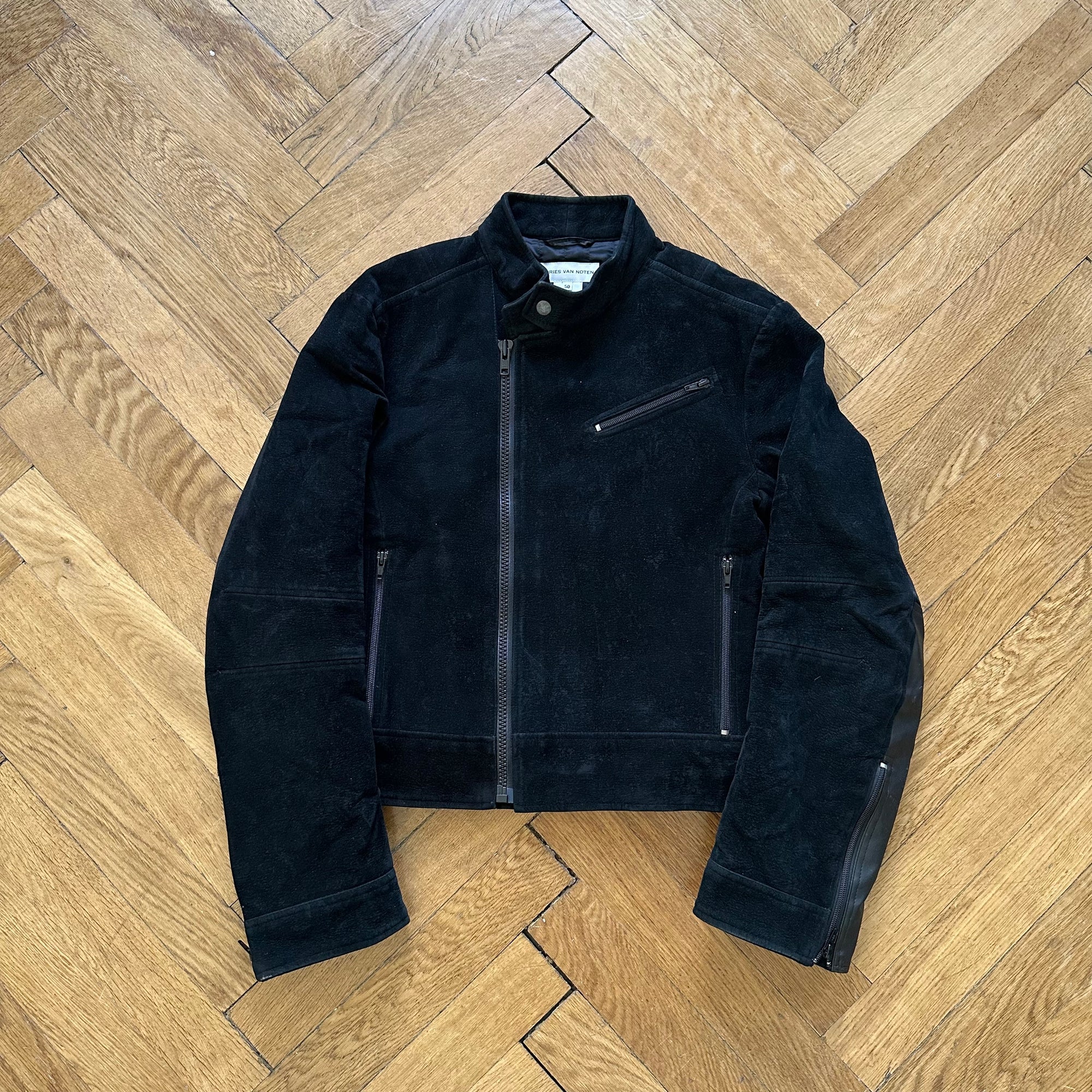 Dries Van Noten Navy Corduroy Belted Biker Jacket - Ākaibu Store