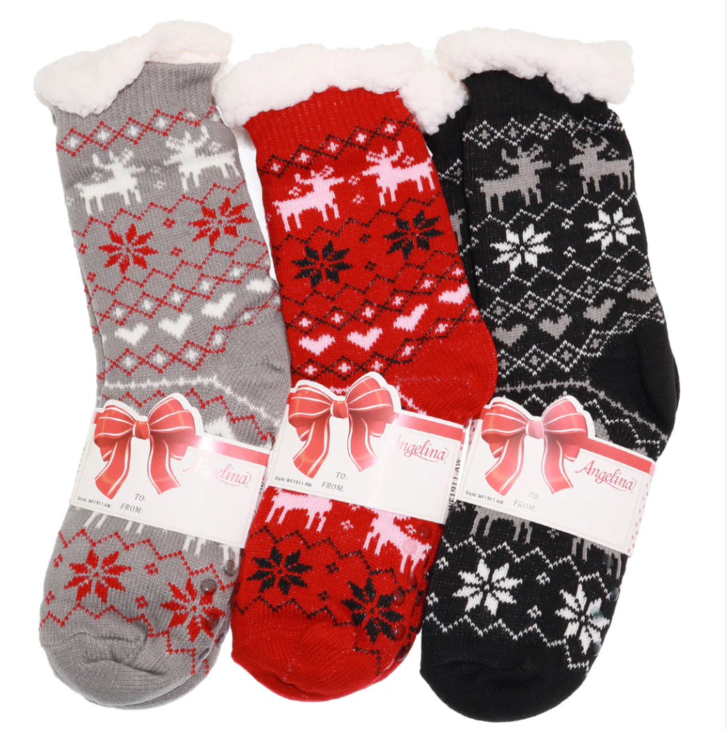 Plaid Indoor Anti-Skid Slipper Socks Red/White - Klomps Home and Garden