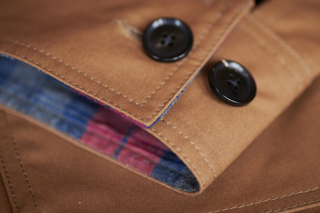 FRAHM WOODLAND WORKER'S JACKET WITH BONDED TARTAN FLANNEL CUFF & TWIN NEEDLE STITCHING