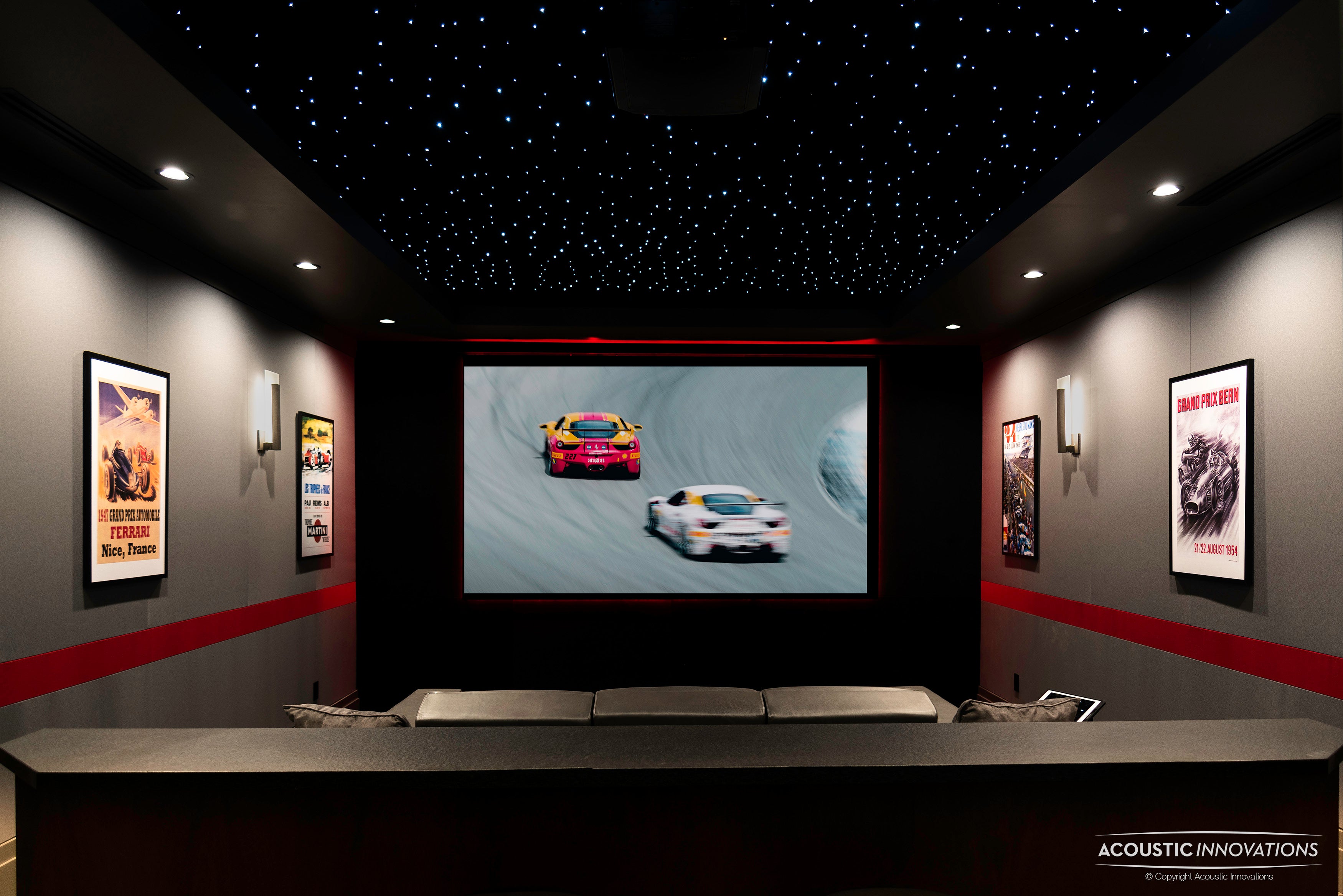 A picture showing a home theater starlight ceiling from Acoustic Innovations.