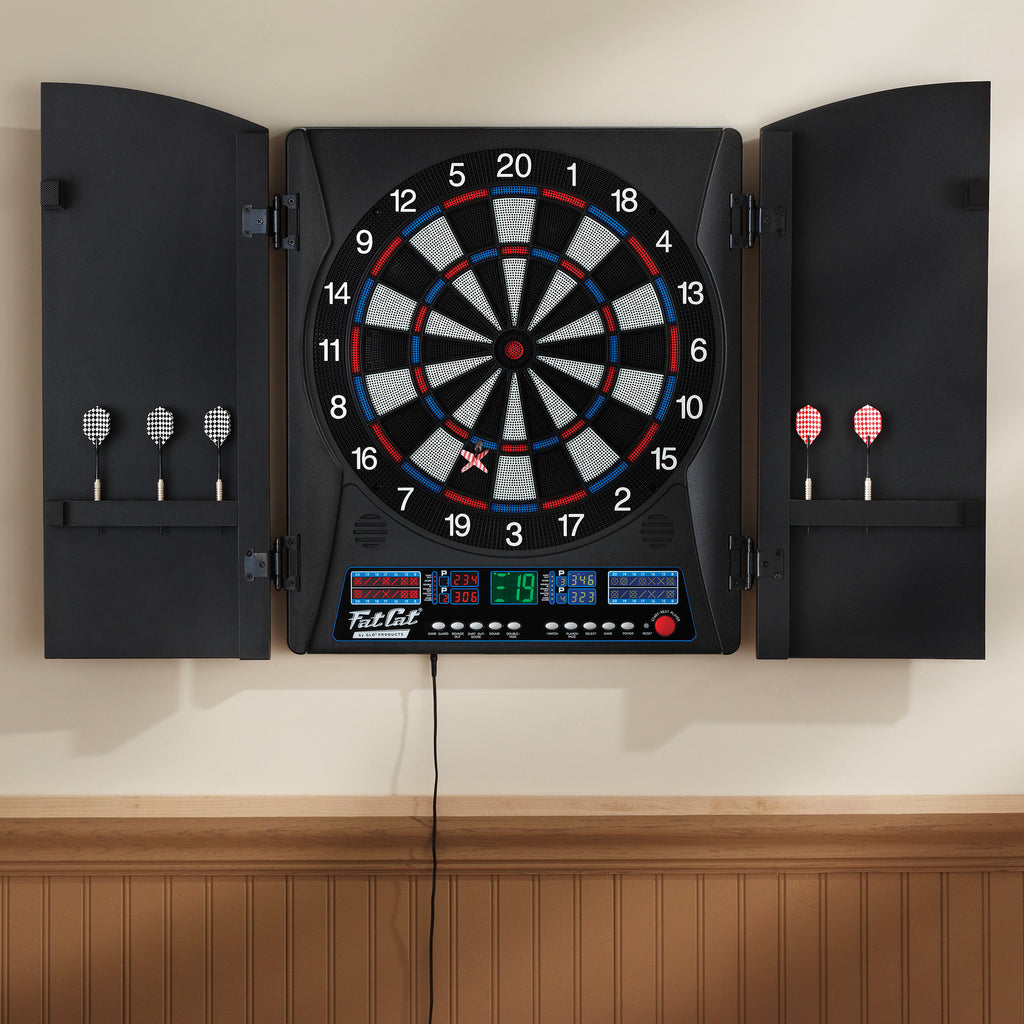 Fat Cat Electronx Electronic Dartboard Cabinet Combo Caves