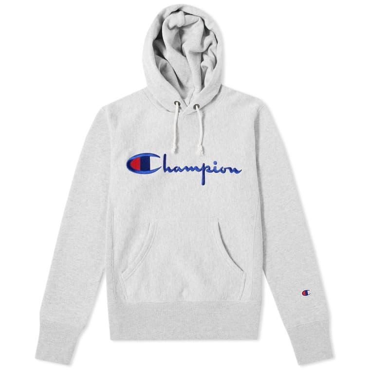 champion reverse weave script logo hoodie