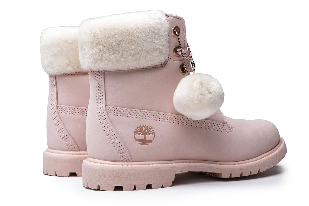 light pink fur boots