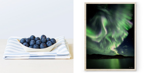 Aurora tea towel and wooden board, a souvenir from Lapland