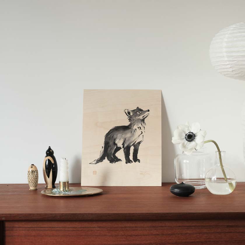 Fox cub wood panel Teemu Järvi Illustrations - The Finland Shop