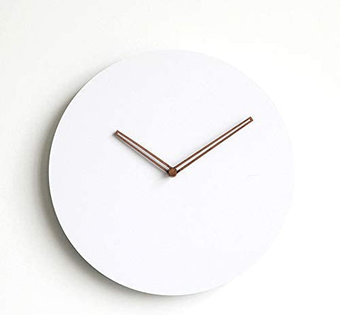 White clock, no frame, no numbers, simple wood hands