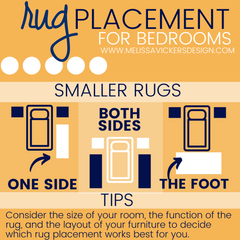 Infographic showing rug on one side of the bed or only at the foot of the bed.