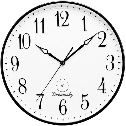 White clock with black border, black numbers