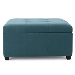 Teal square storage ottoman with tufted top