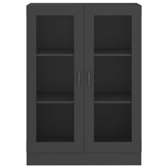Gray display cabinet with glass doors