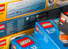 Close up of various Lego packages