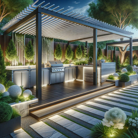 modern outdoor kitchen pergola