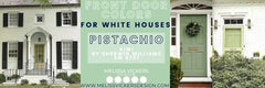 2 white houses with pistachio colored doors