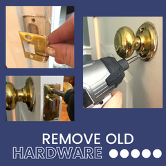 3 photos that show removing the various parts of a door knob.