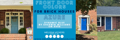 3 brick houses with blue doors