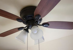 Flush mount ceiling fan, with wooden blades, 4 light bulbs