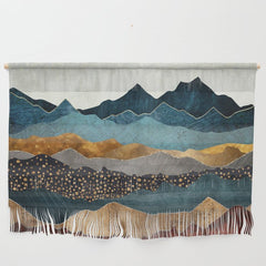 Hanging fabric with an image of mountains in blues