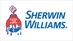 Sherwin Williams logo, paint can dropping back on the planet