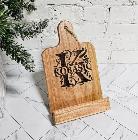 Personalized Wooden Cutting Board/Cookbook Stand –