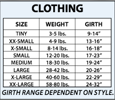 polar fleece pet hoodie size chart