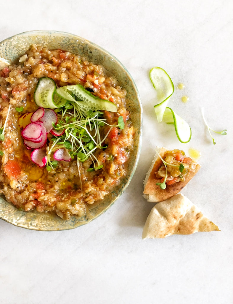 Fire Roasted Baba Ghanouj with Tomatoes