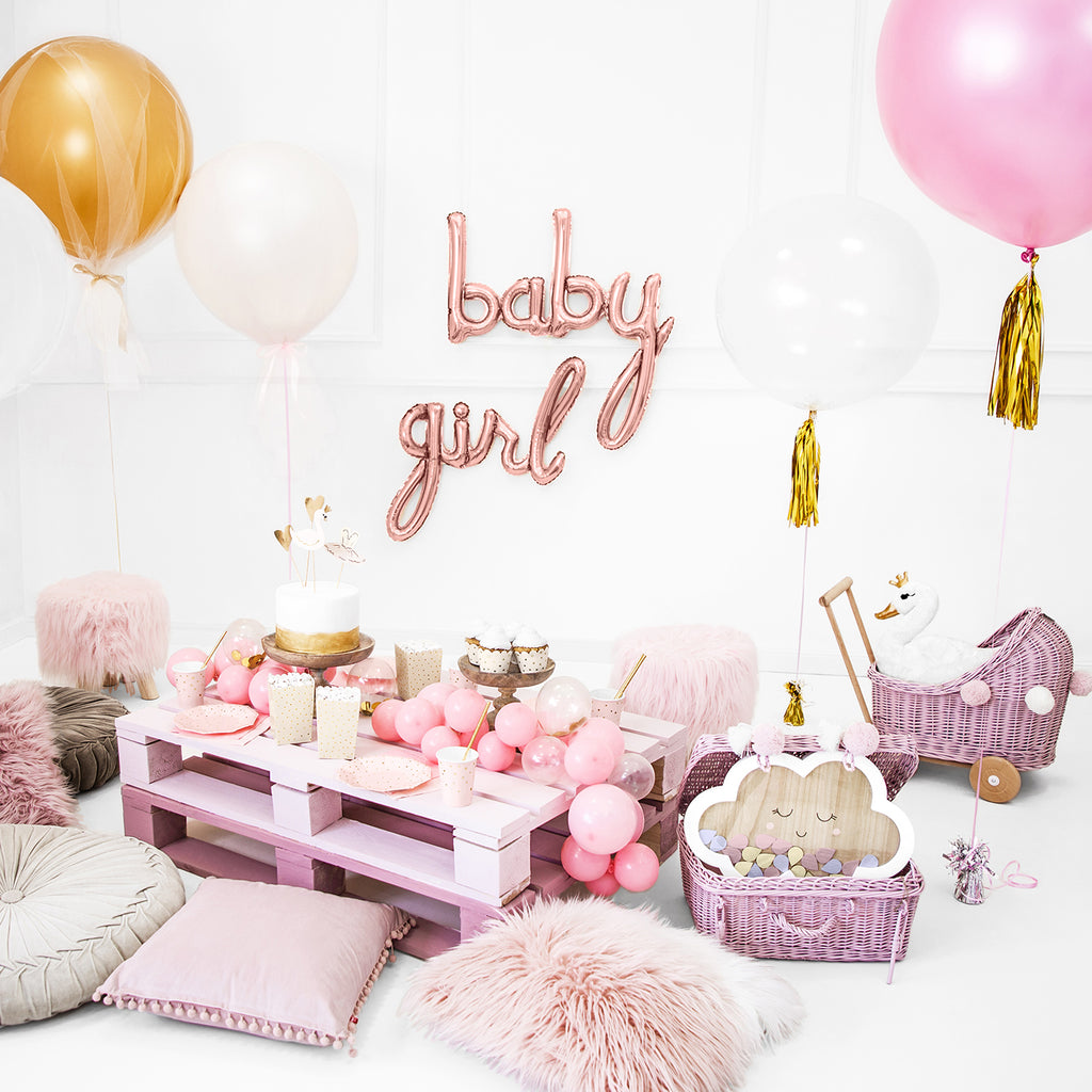 Deco De Fete Un Ballon Lettre Baby Rose Dore