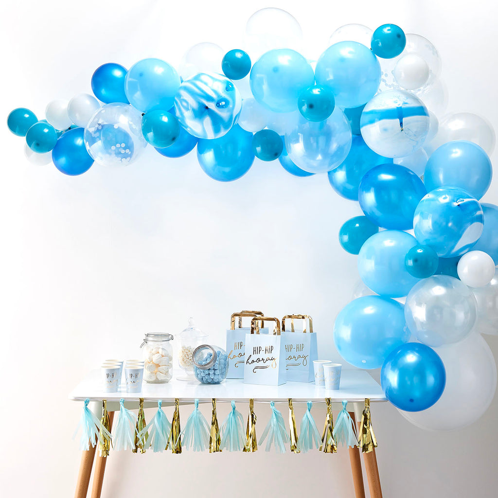 Deco De Fete Kit Arche Ballons De Baudruche De 70 Ballons Bleus Confettis Marbres