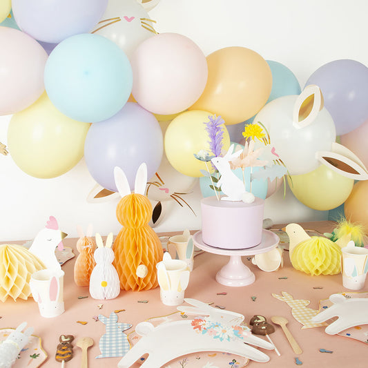 Easter table with pastel balloon arch by my little day