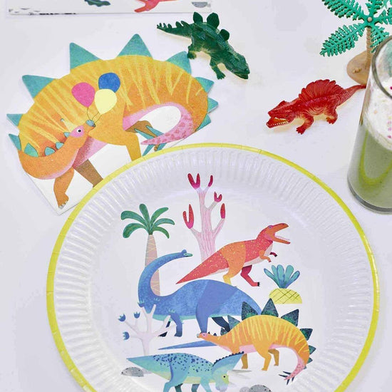 16 Serviettes Dino Colores Pour Table De Fete Dinosaure