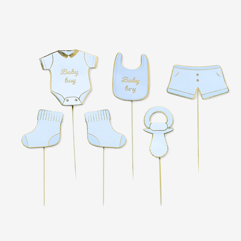 Baby shower - 6 baby boy toppers - Gender Reveal, blue baby shower