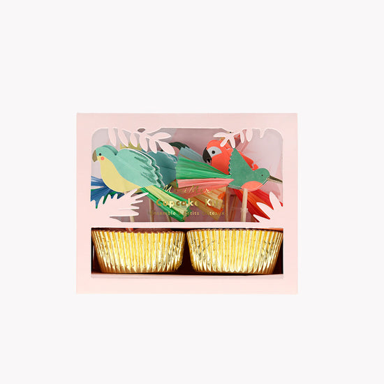 24 Meri Meri Tropical Bird Cupcake Picks And Cases