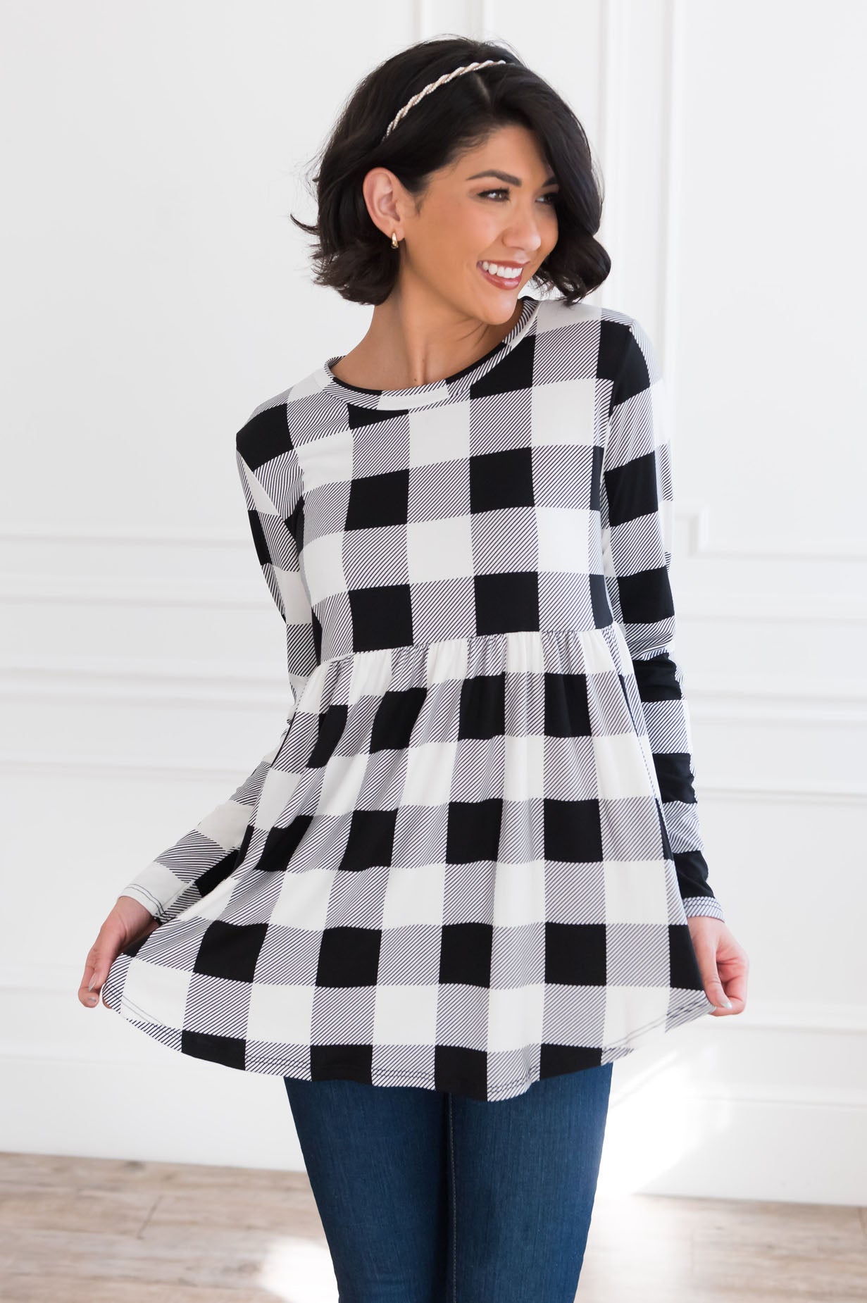 Breezy Plaid Modest Babydoll Top