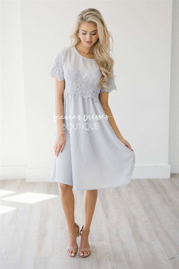 Soft Lilac Silver Lace Insert Dress | Modest Bridesmaids Dresses | Buy ...