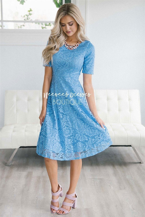 Cornflower Blue Lace Modest Dress | Modest Bridesmaids Dresses with ...