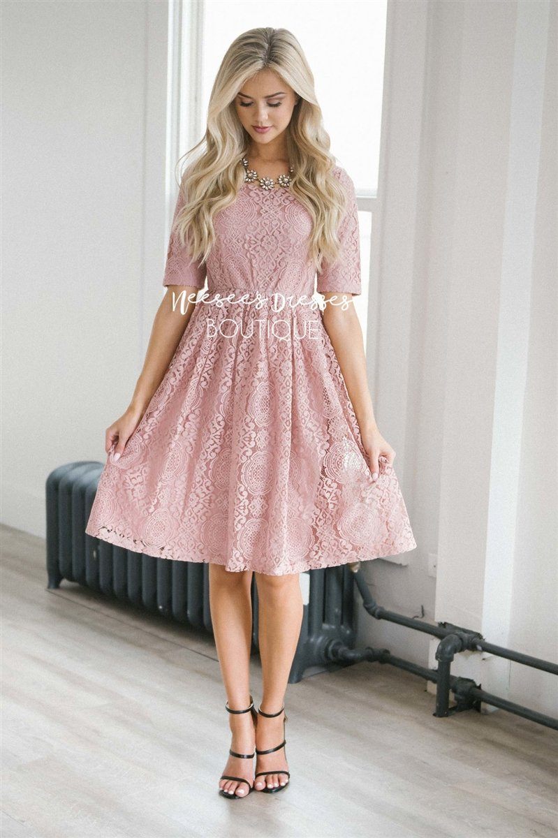 dusty pink lace dress with sleeves