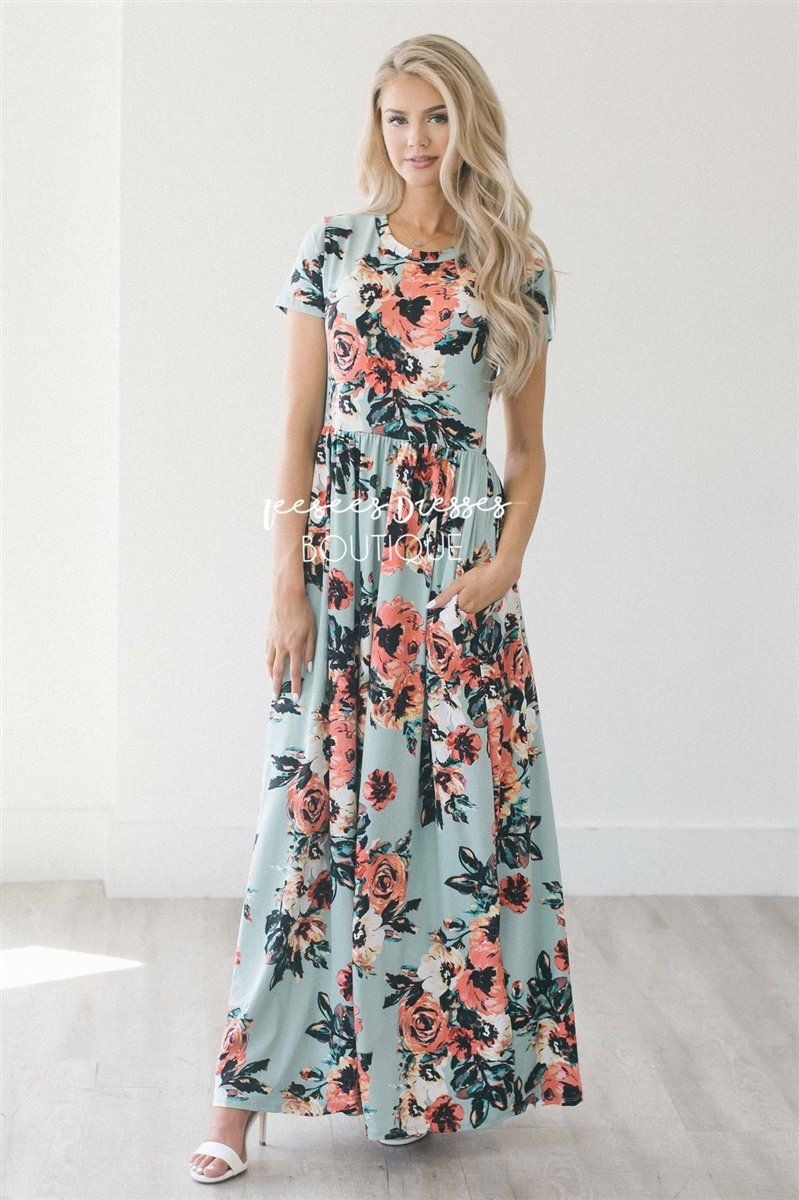 Mint Watercolor Floral Maxi Modest Dress | Best and Affordable Modest ...