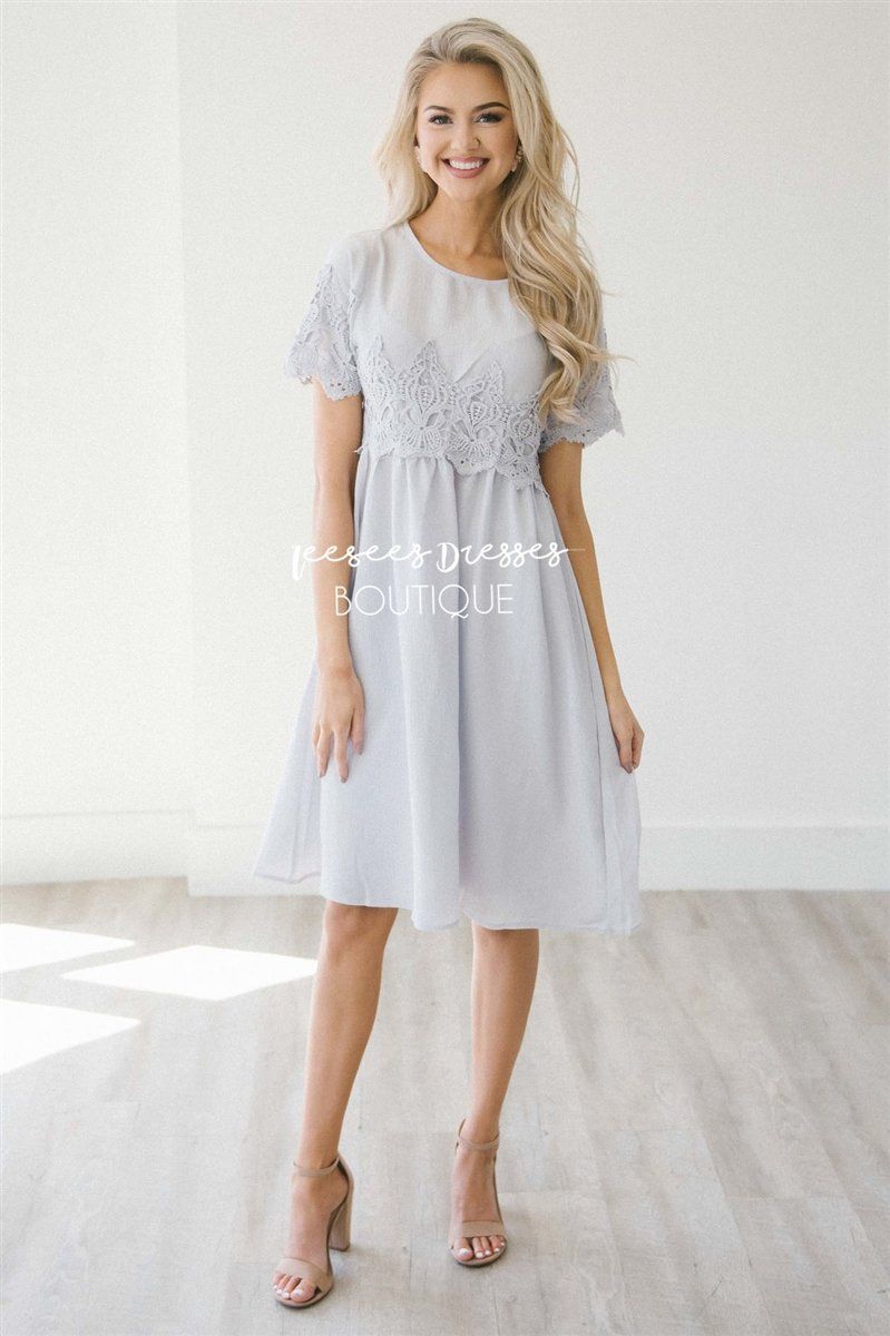 Soft Lilac Silver Lace Insert Dress | Modest Bridesmaids Dresses | Buy ...