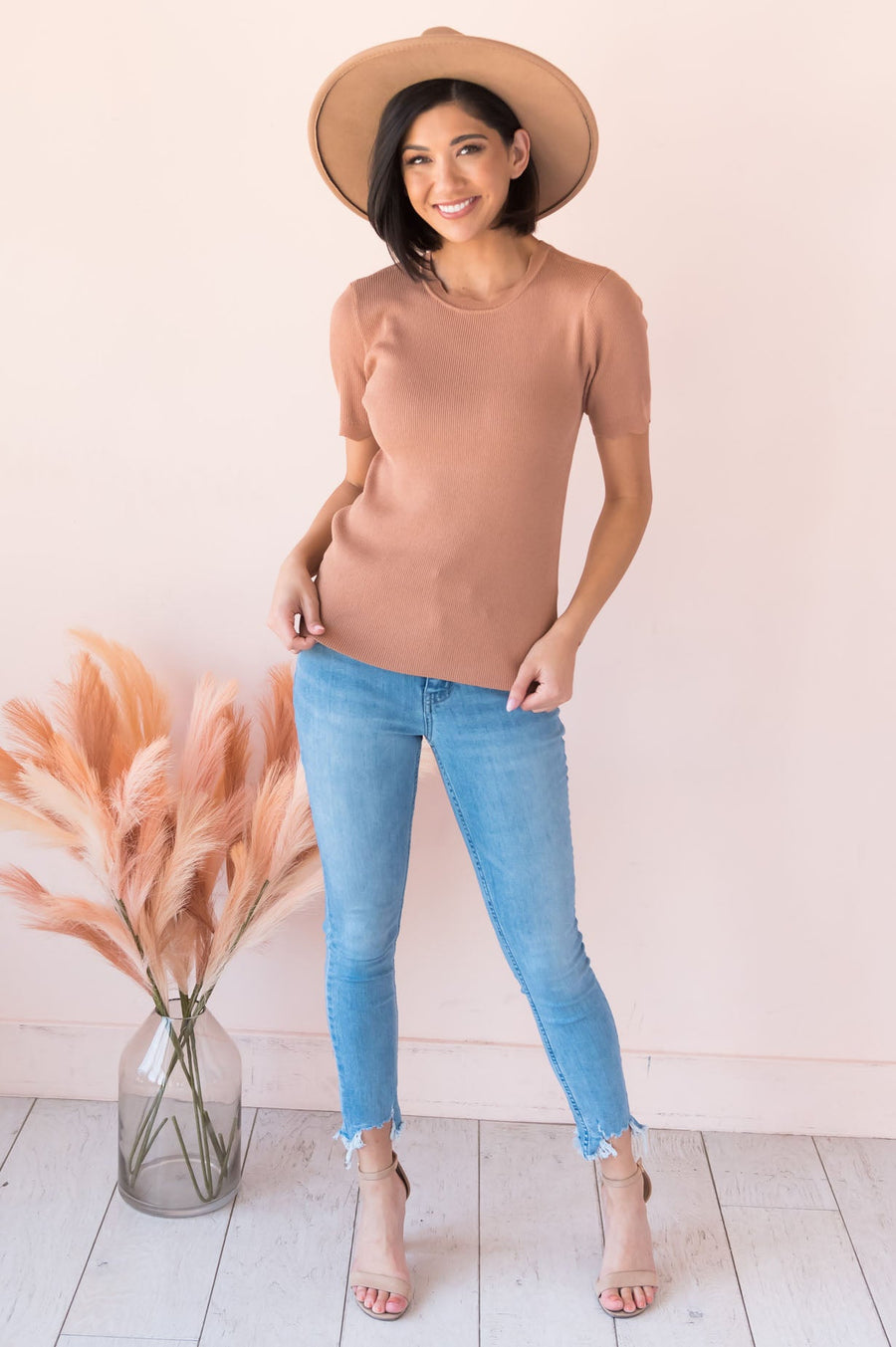 Going Strong Modest Scallop Edge Sweater Tops vendor-unknown 