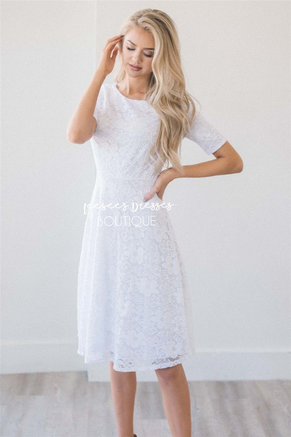 White Lace Modest Dress | Modest Bridesmaids Dresses with Sleeves ...